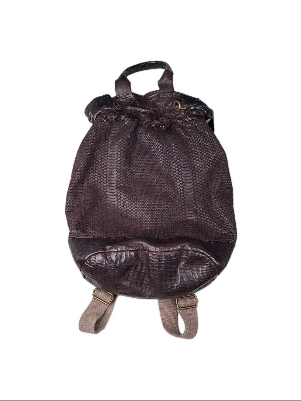 Langellotti Brown Scaled Leather Large Backpack / Handbag Made In Italy Vintage